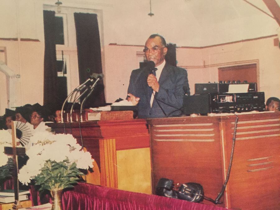 Bishop Dunn preaching from the pulpit