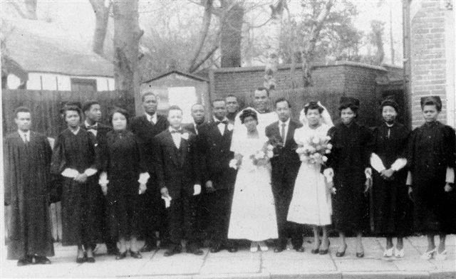 A wedding party outside the church