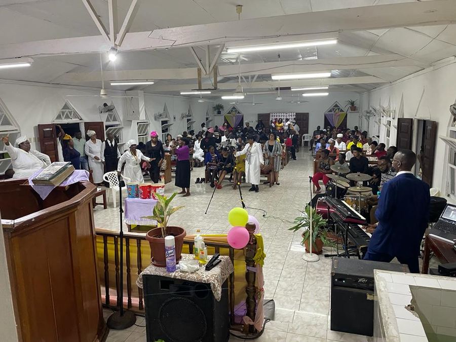 A congregation inside the Stewart Town church